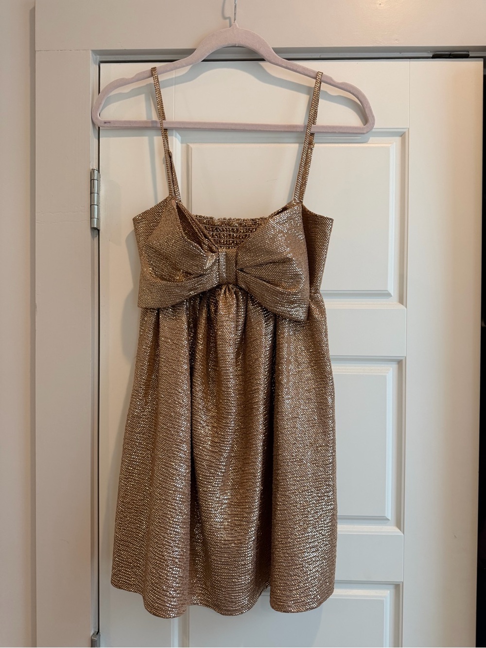 Show Me Your MuMu Shimmery Gold Bow-Front Party Dress